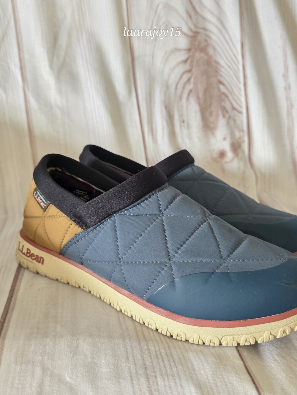 LL Bean Quilted Primaloft Hiking Shoes Navy Blue Khaki Waterproof Womens 8